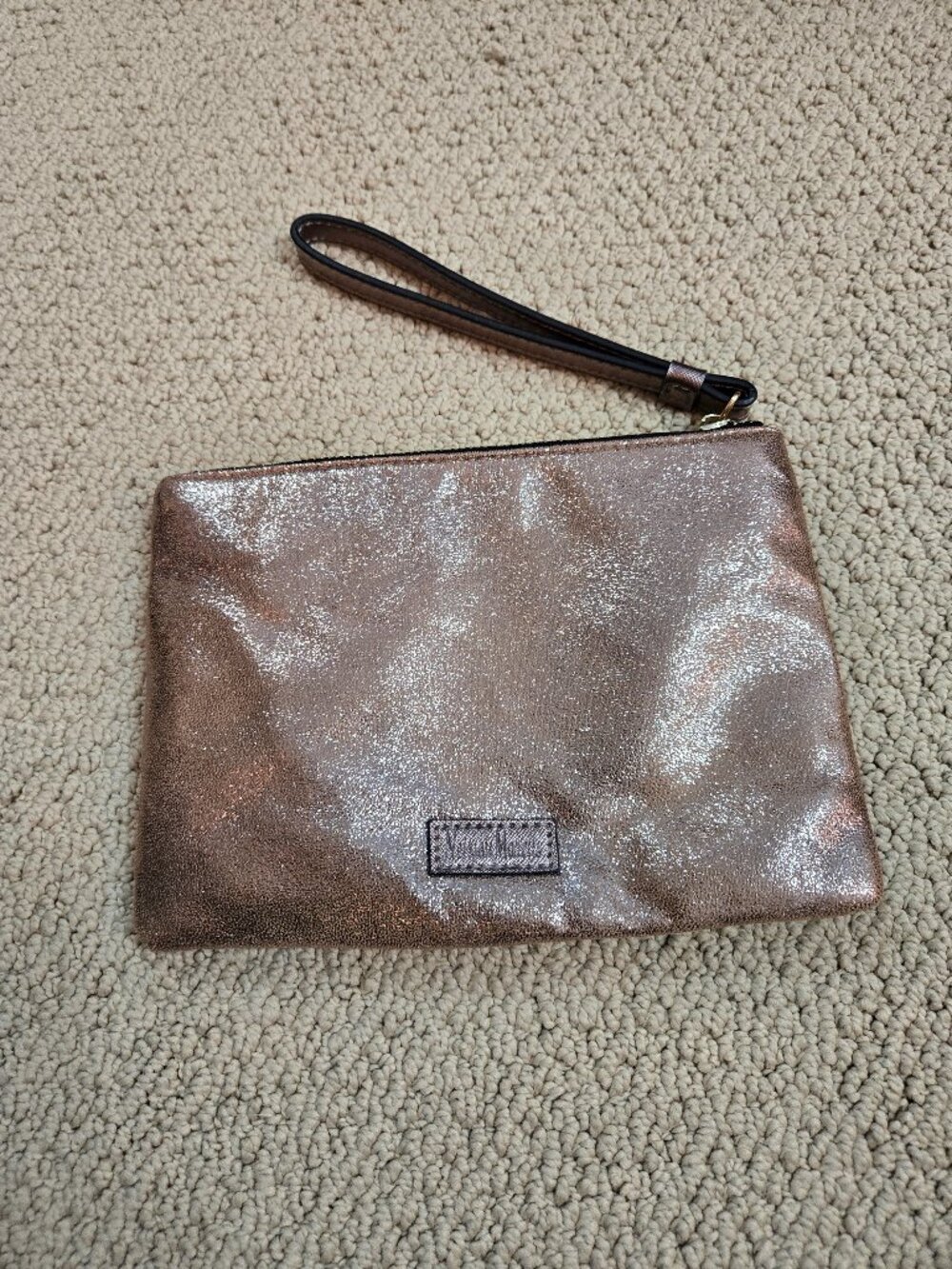 Nieman Marcus Rose Gold Zipped Clutch Sparkly